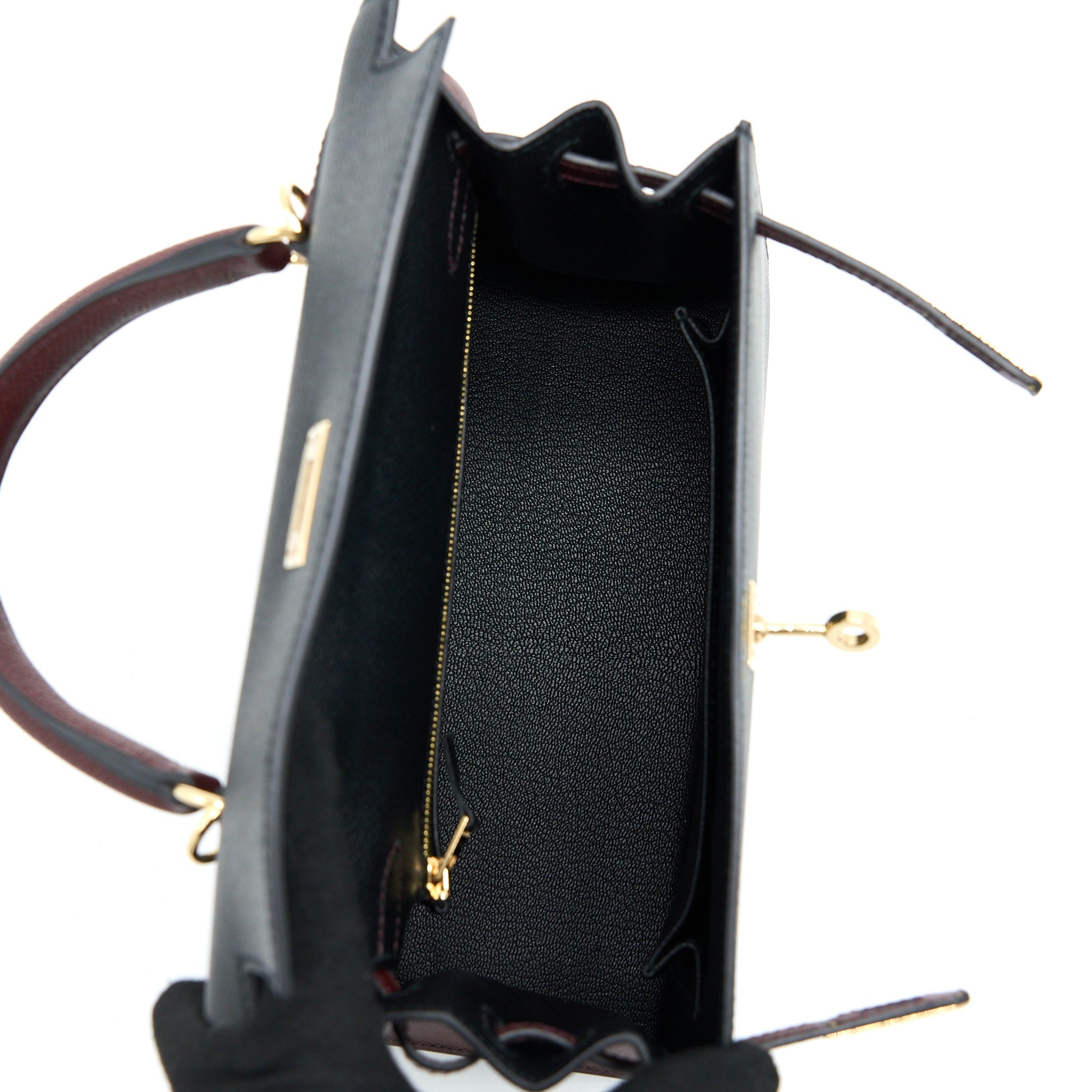 HERMES KELLY 25 SPECIAL ORDER EPSOM BLACK/ ROUGE H LGHW