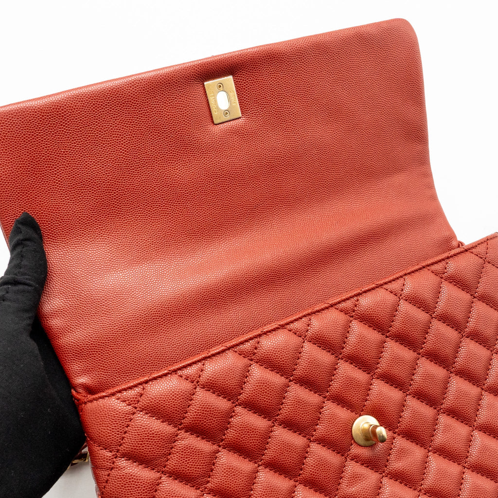 CHANEL LARGE COCO HANDLE WITH LIZARD HANDLE CAVIAR RED GHW