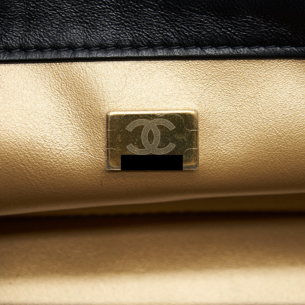 CHANEL PEARL CRUSH MINI RECTANGULAR FLAP BAG LAMBSKIN BLACK GHW (MICROCHIP)
