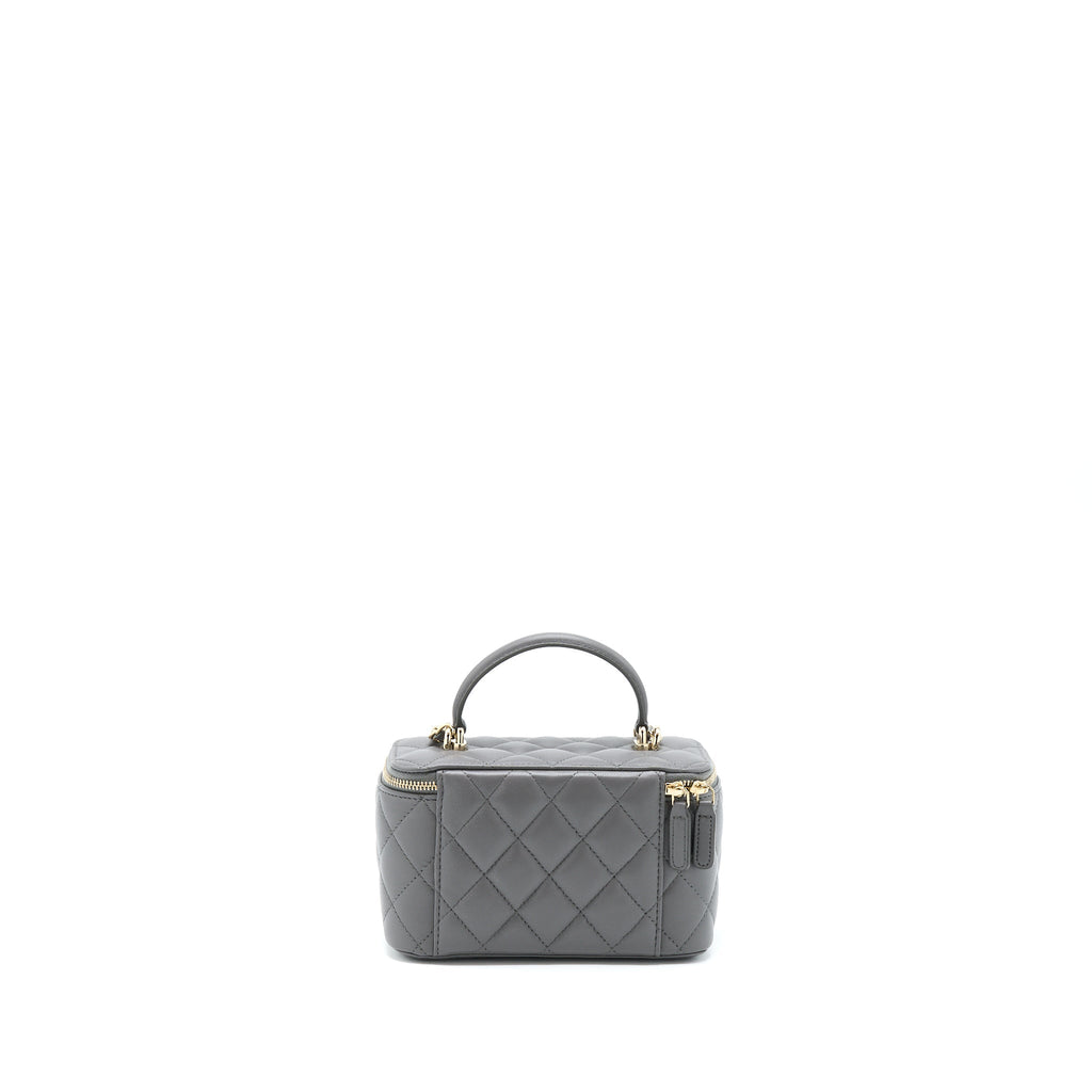CHANEL 22A TOP HANDLE LONG VANITY WITH CHAIN LAMBSKIN GREY LGHW