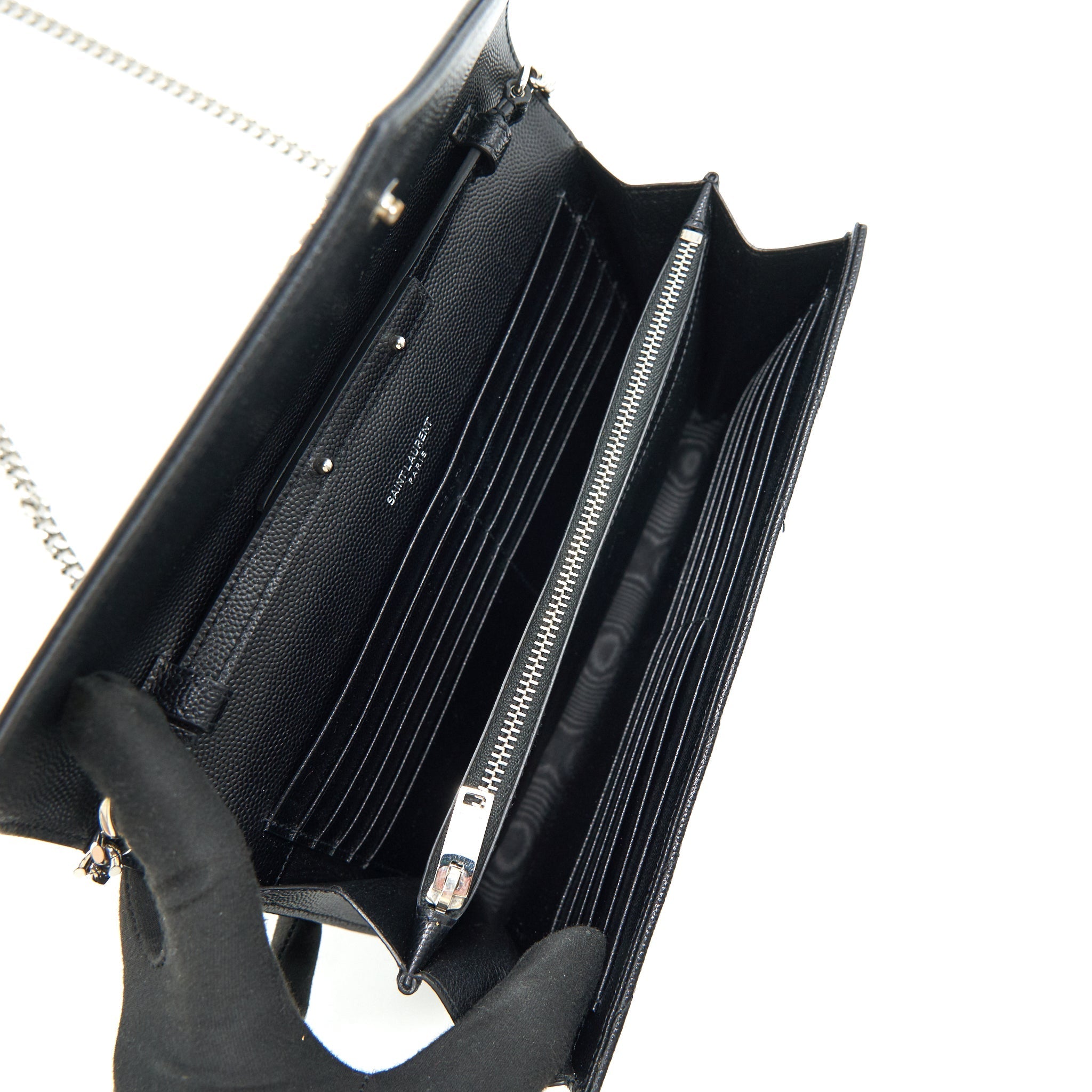 SAINT LAURENT ENVELOPE CHAIN WALLET BLACK WITH SHW