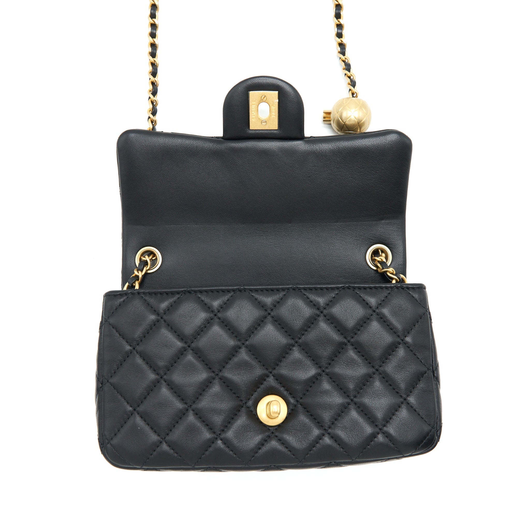 CHANEL PEARL CRUSH MINI RECTANGULAR FLAP BAG LAMBSKIN BLACK GHW (MICROCHIP)