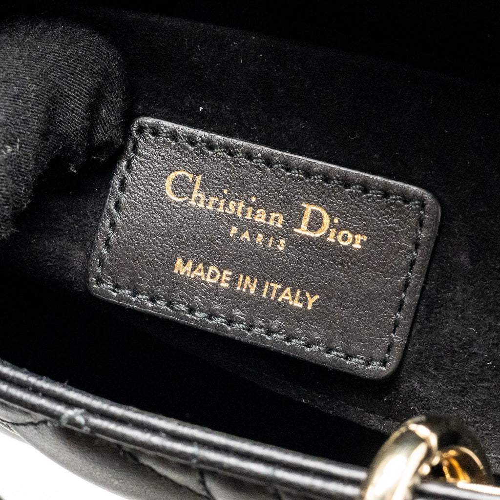 DIOR SMALL LADY D-JOY BAG CANNAGE LAMBSKIN BLACK LGHW