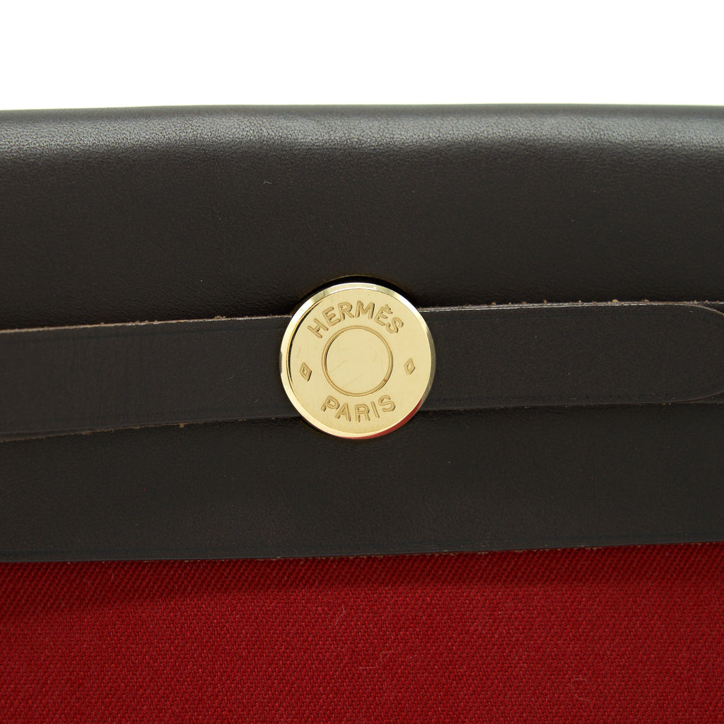 HERMES HERBAG CLUTCH BAG CANVAS ORANGE/RED