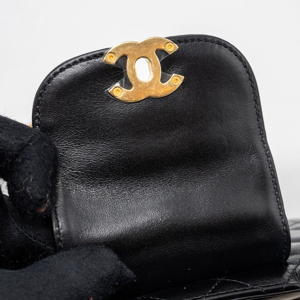 CHANEL 23K MINI KELLY SHOPPING TOTE BAG CALFSKIN BLACK GHW (MICROCHIP)
