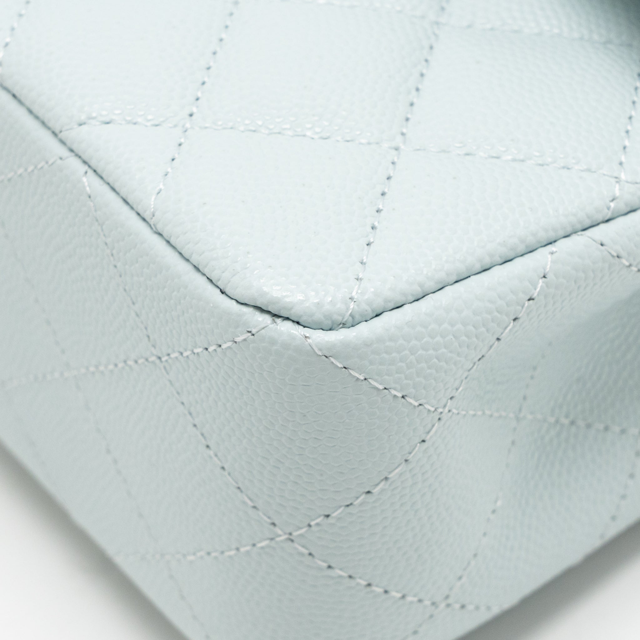 CHANEL SMALL CLASSIC DOUBLE FLAP BAG CAVIAR LIGHT BLUE SHW (MICROCHIP)