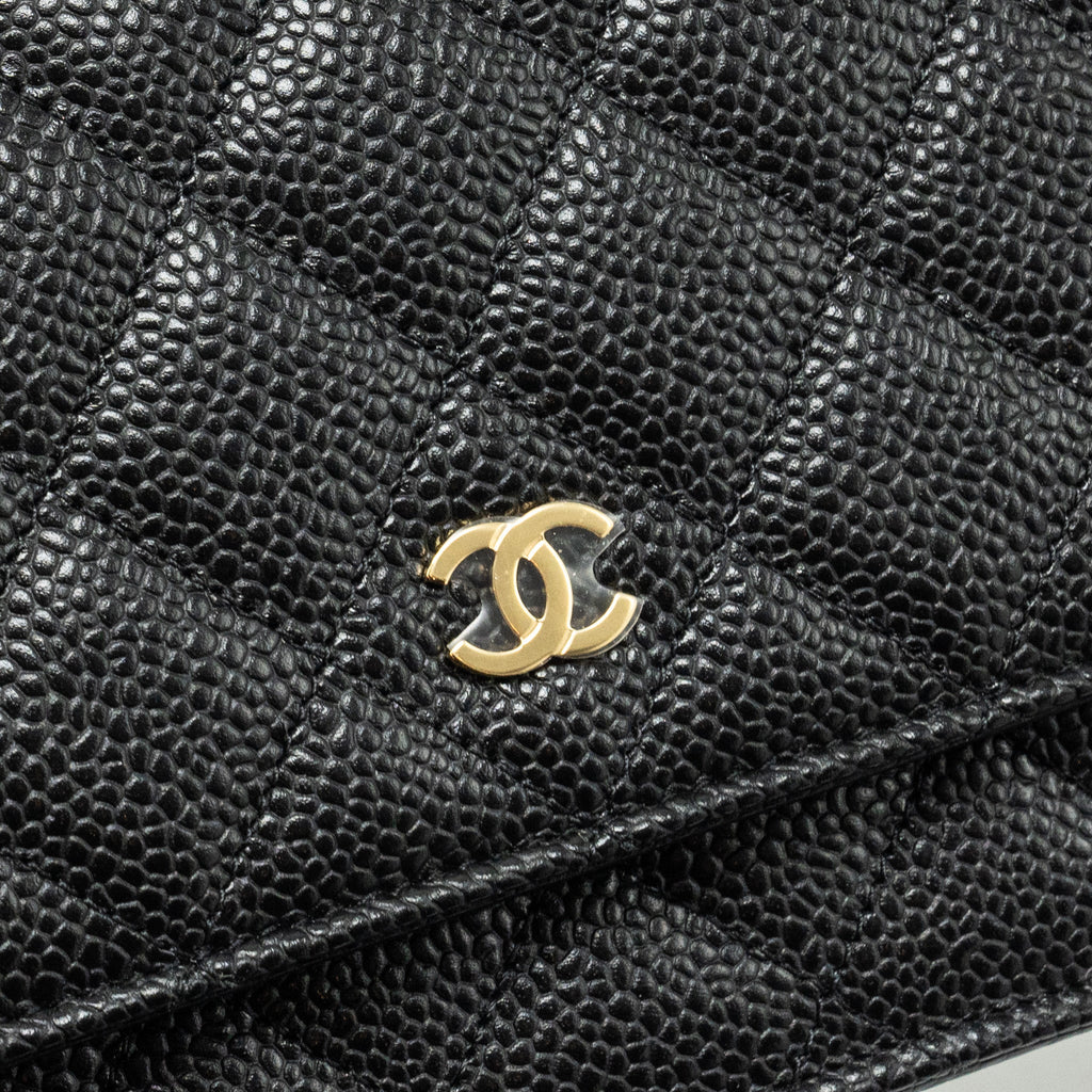 CHANEL CLASSIC WALLET ON CHAIN CAVIAR BLACK GHW (MICROCHIP)