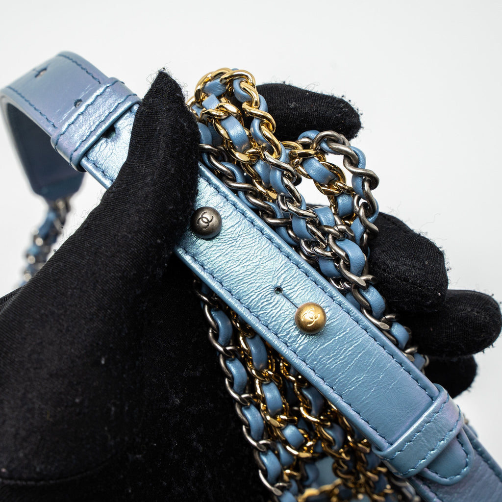 CHANEL SMALL GABRIELLE HOBO BAG AGED CALFSKIN IRIDESCENT BLUE MULTICOLOUR HARDWARE
