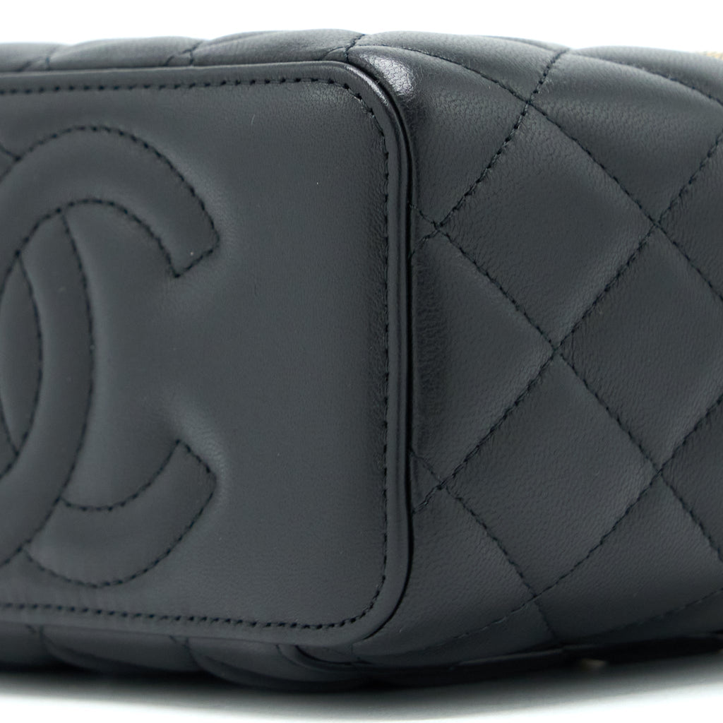 CHANEL LEATHER CHAIN TOP HANDLE LONG VANITY LAMBSKIN BLACK GHW