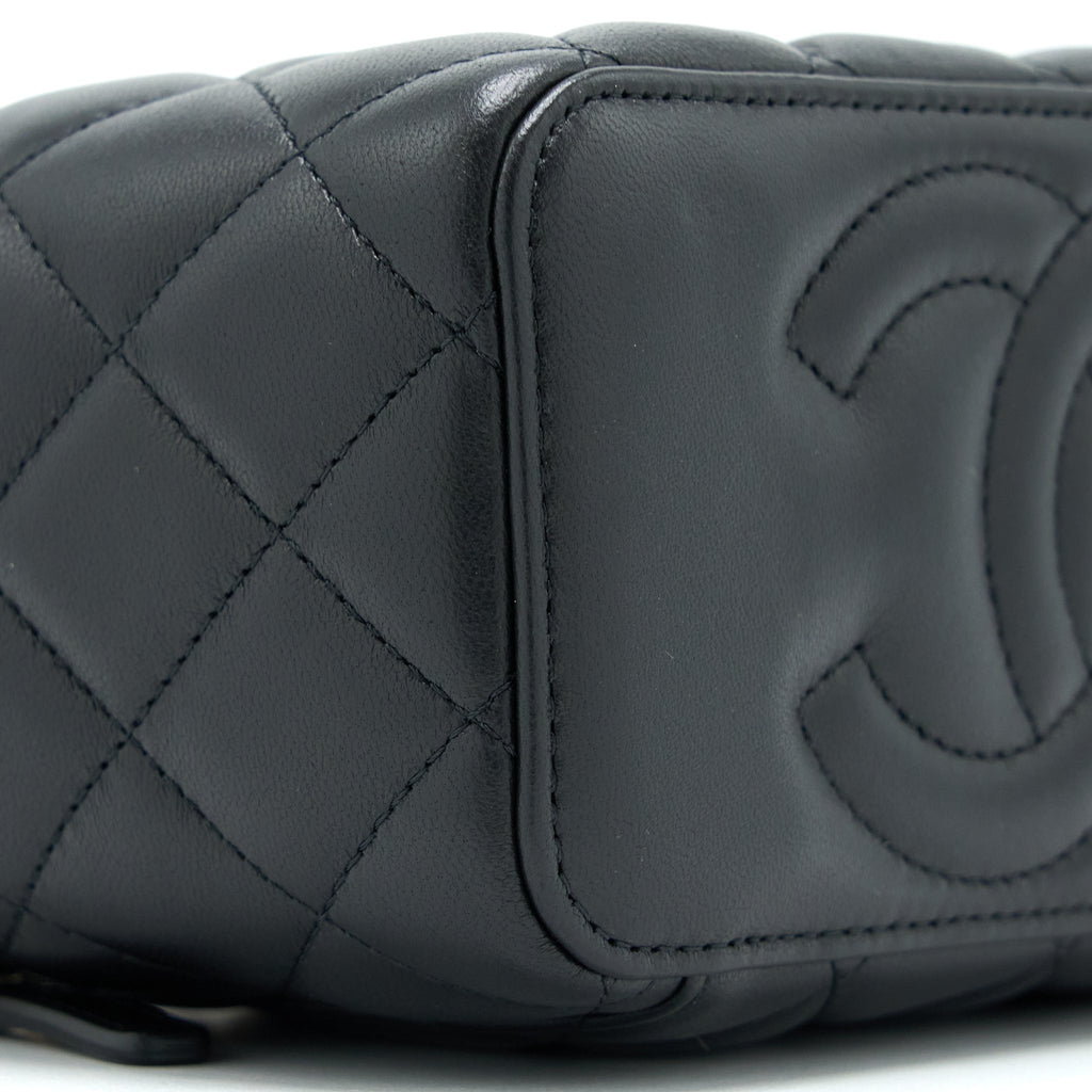 CHANEL LEATHER CHAIN TOP HANDLE LONG VANITY LAMBSKIN BLACK GHW