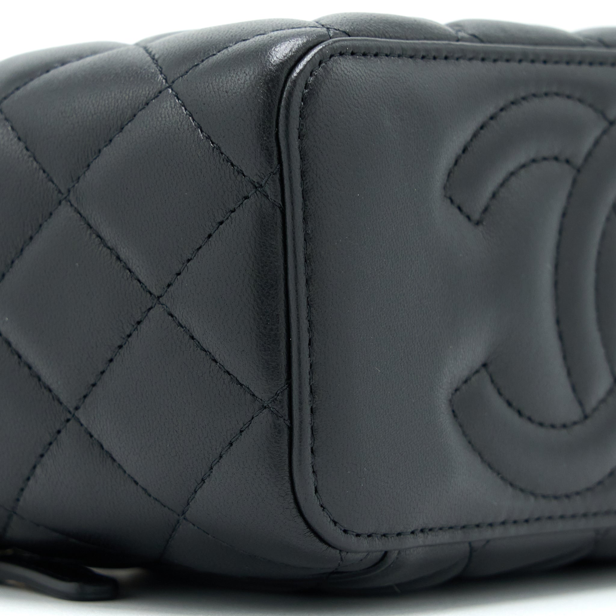 CHANEL LEATHER CHAIN TOP HANDLE LONG VANITY LAMBSKIN BLACK GHW