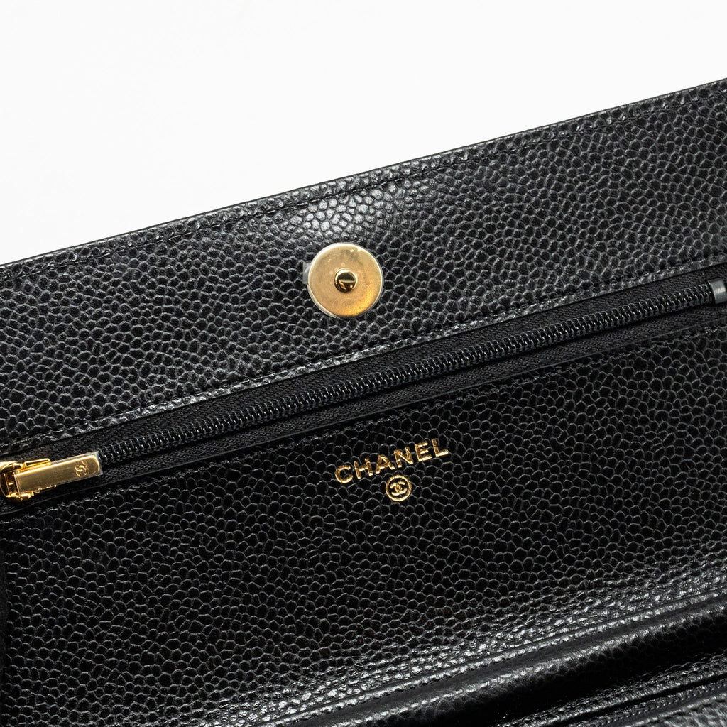 CHANEL CLASSIC WALLET ON CHAIN CAVIAR BLACK GHW (MICROCHIP)