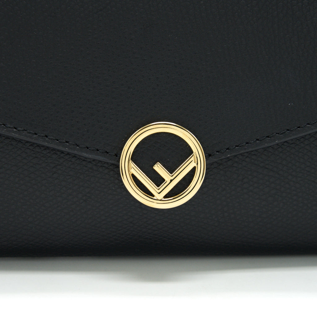 FENDI GRAINED CALFSKIN WALLET WITH CHAIN BLACK GHW