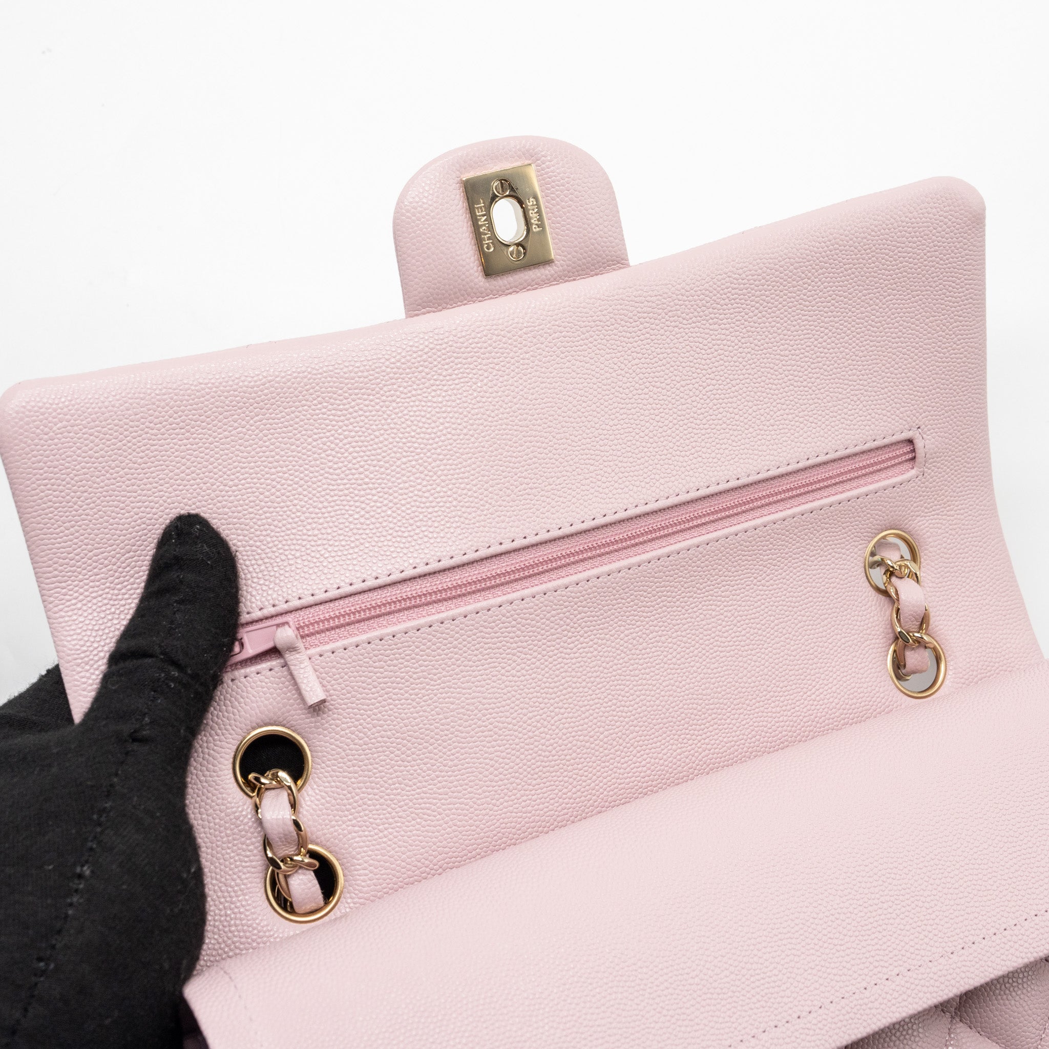 CHANEL 21S MEDIUM CLASSIC DOUBLE FLAP BAG CAVIAR LIGHT PINK LGWH