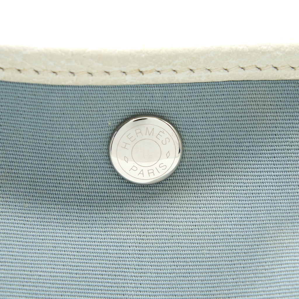 HERMES GARDEN PARTY 36 LEATHER/CANVAS LIGHT BLUE/BLANC SHW