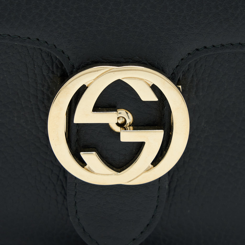 GUCCI INTERLOCKING SMALL SHOULDER BAG BLACK LGHW