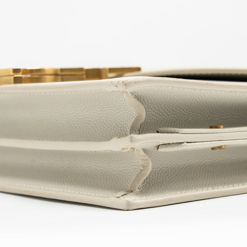 SAINT LAURENT/YSL CASSANDRA CHAIN WALLET GRAINED CALFSKIN CREAMY WHITE GHW