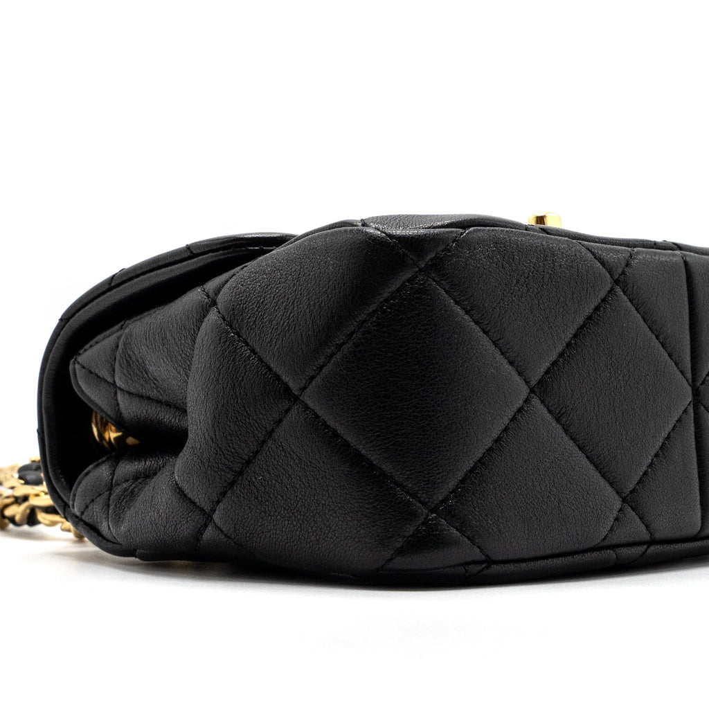 CHANEL ROUND HANDLE MINI SQUARE CROSSBODY BAG LAMBSKIN BRUSHED GHW(MICROCHIP)