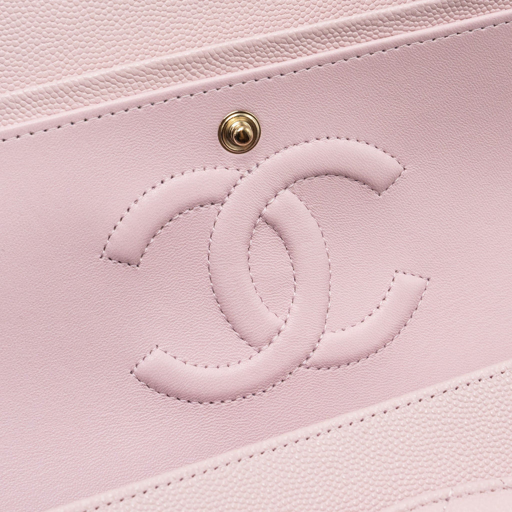 CHANEL 21S MEDIUM CLASSIC DOUBLE FLAP BAG CAVIAR LIGHT PINK LGWH