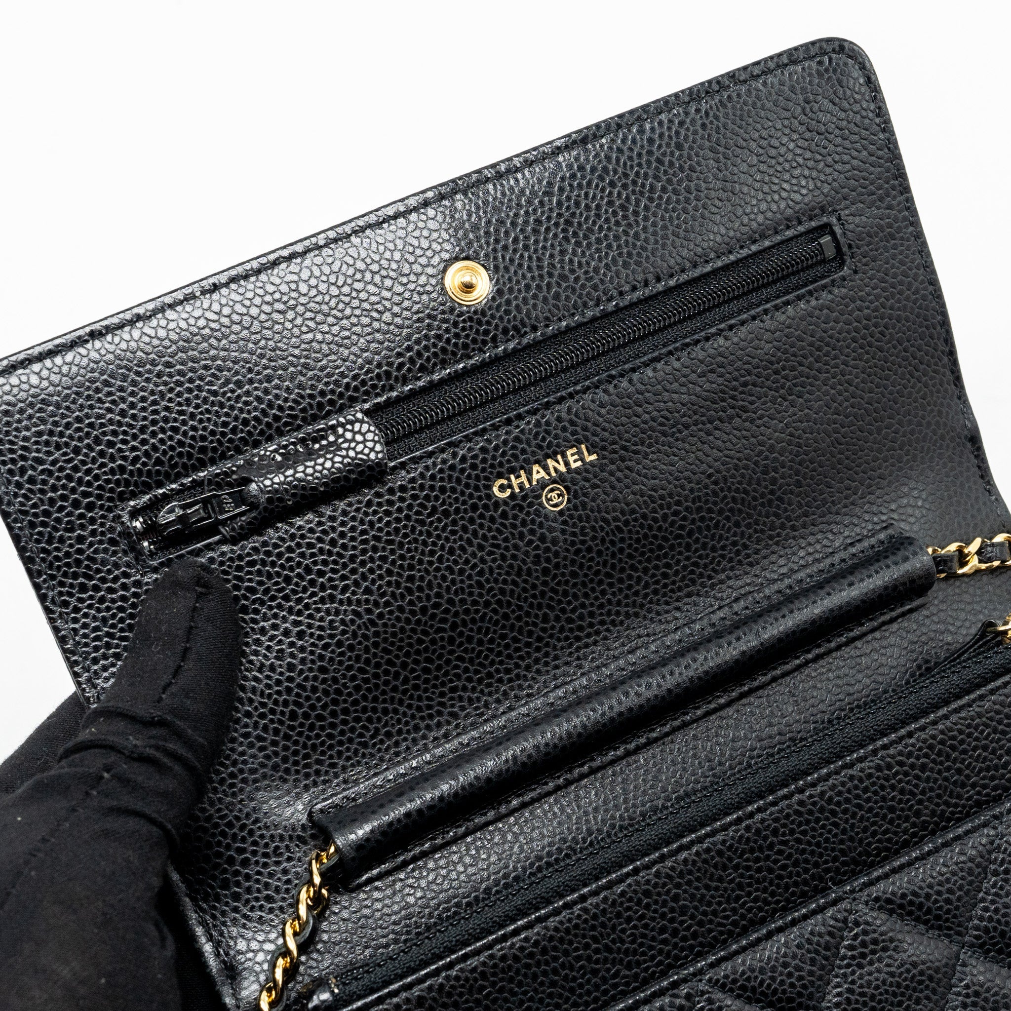CHANEL CLASSIC WALLET ON CHAIN CAVIAR BLACK GHW