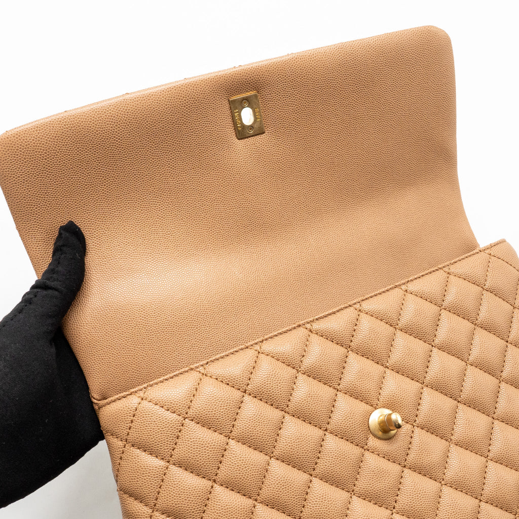 CHANEL LARGE COCO HANDLE WITH LIZARD HANDLE CAVIAR BEIGE GHW