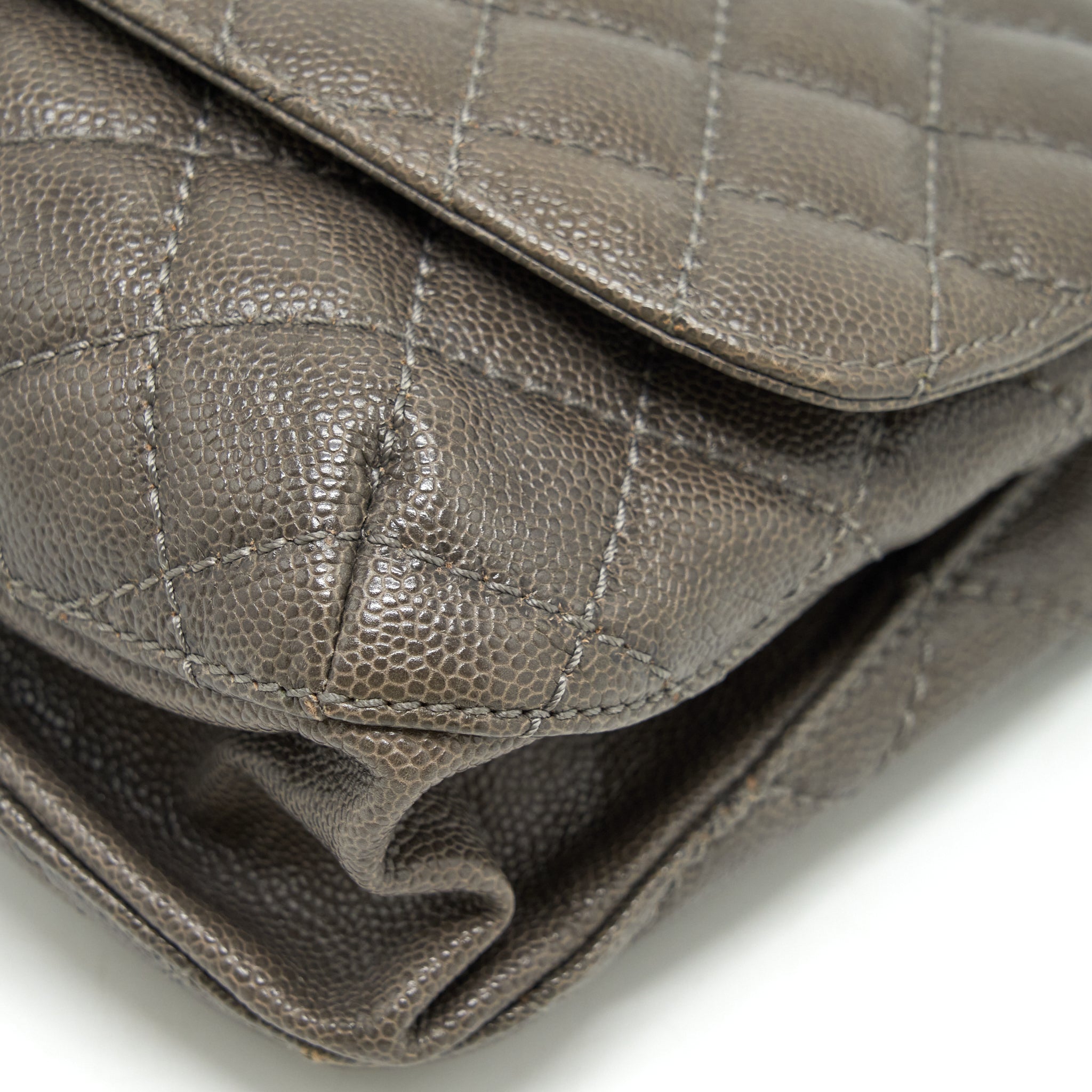 CHANEL FLAP BAG CAVIAR DARK GREY RUTHENIUM SLIVER HARDWARE
