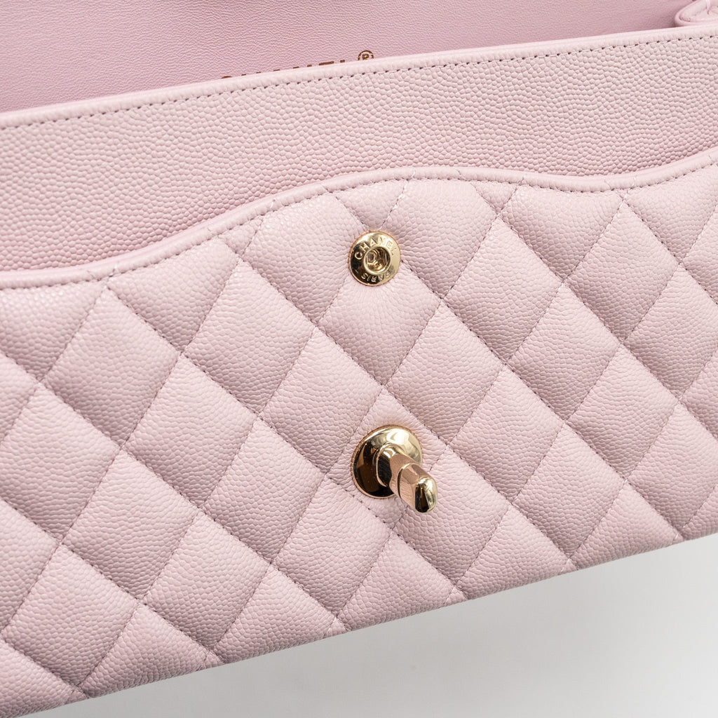 CHANEL 21S MEDIUM CLASSIC DOUBLE FLAP BAG CAVIAR LIGHT PINK LGWH
