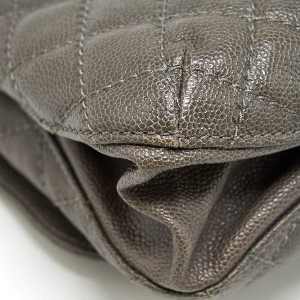 CHANEL FLAP BAG CAVIAR DARK GREY RUTHENIUM SLIVER HARDWARE