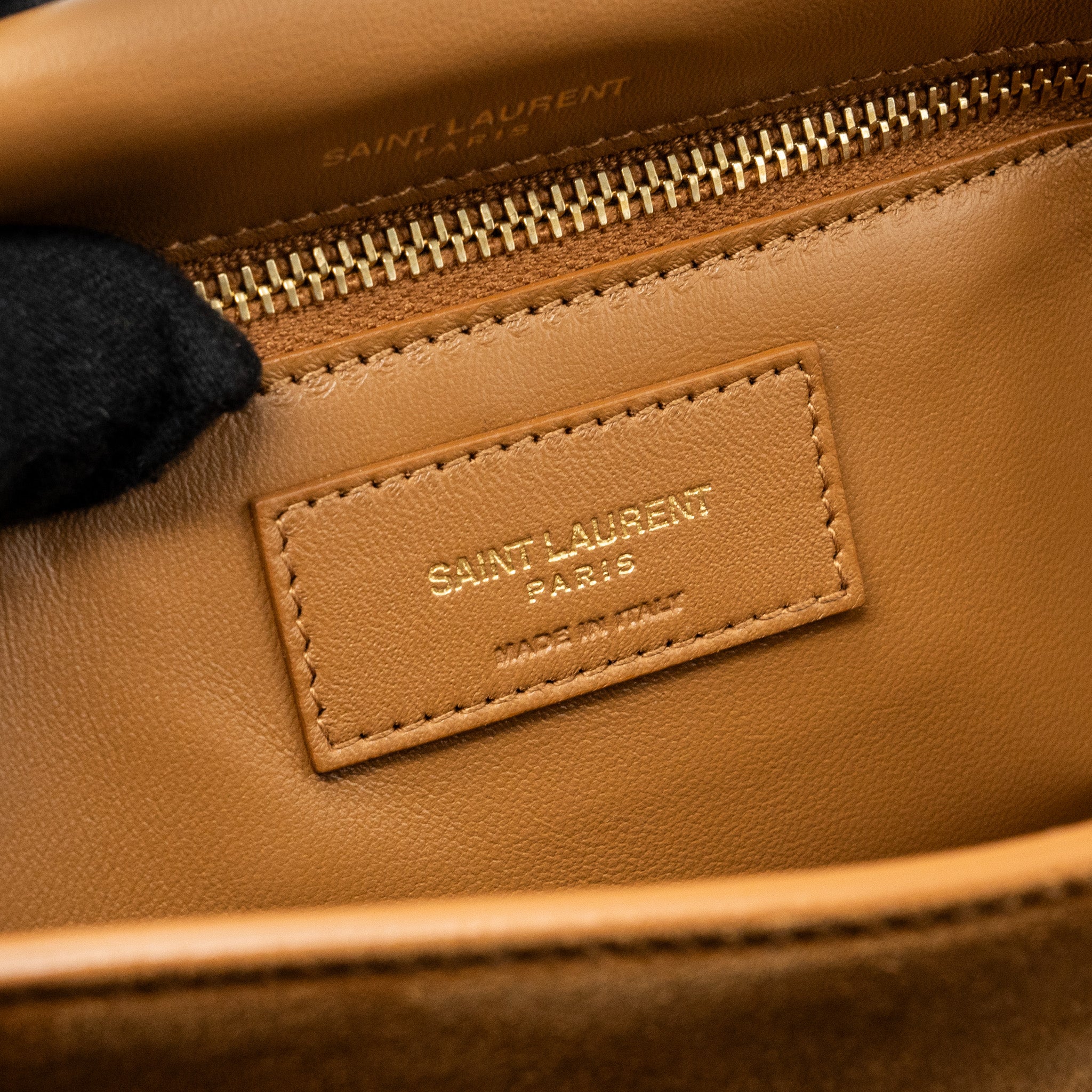 SAINT LAURENT KATE TASSEL CROSSBODY BAG SUEDE BROWN GHW