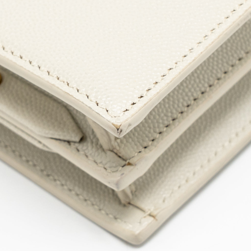 SAINT LAURENT/YSL CASSANDRA CHAIN WALLET GRAINED CALFSKIN CREAMY WHITE GHW