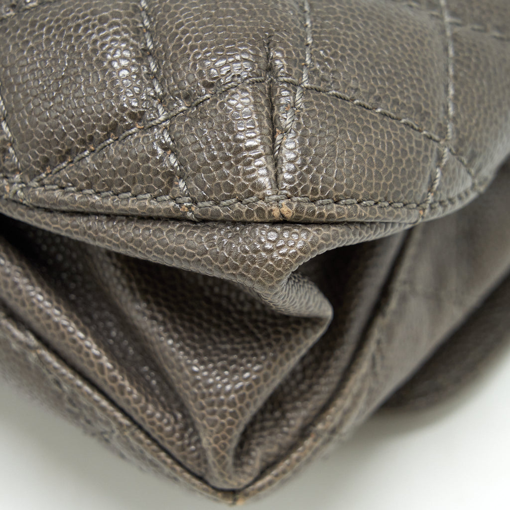 CHANEL FLAP BAG CAVIAR DARK GREY RUTHENIUM SLIVER HARDWARE