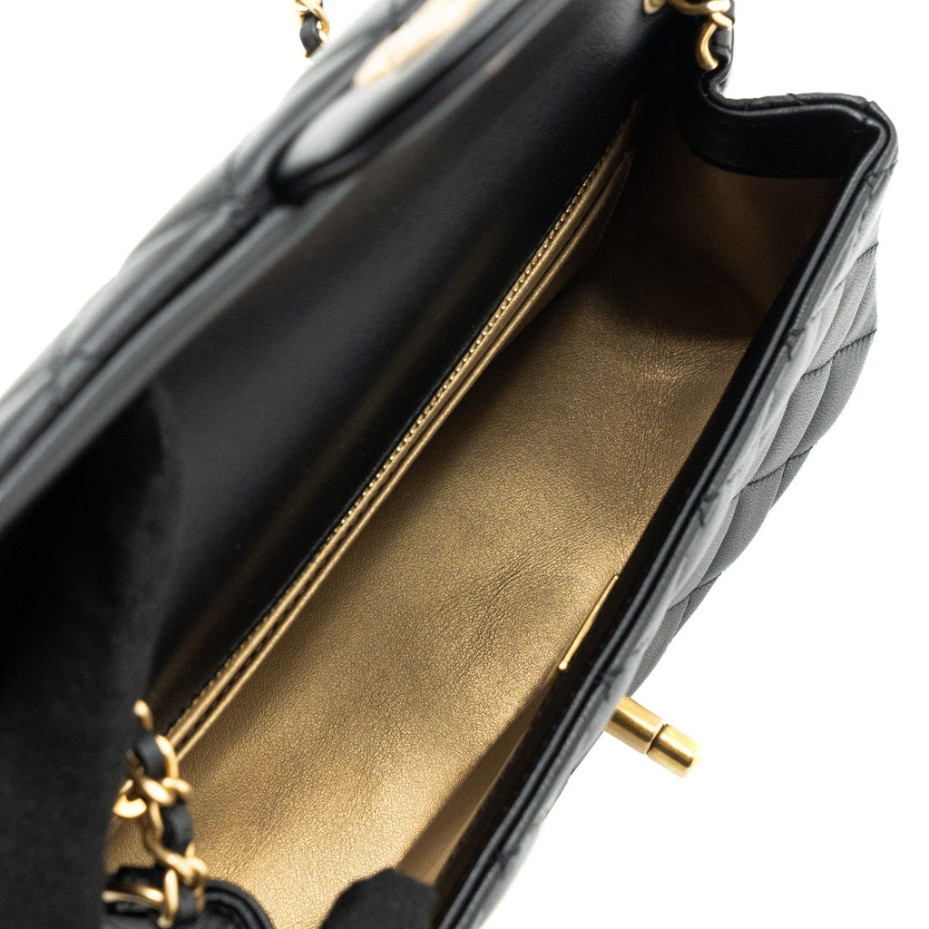 CHANEL 23K PEARL CRUSH MINI RECTANGULAR FLAP BAG LAMBSKIN BLACK BRUSHED GHW(MICROCHIP)