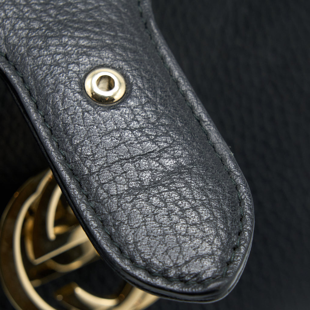 GUCCI INTERLOCKING SMALL SHOULDER BAG BLACK LGHW