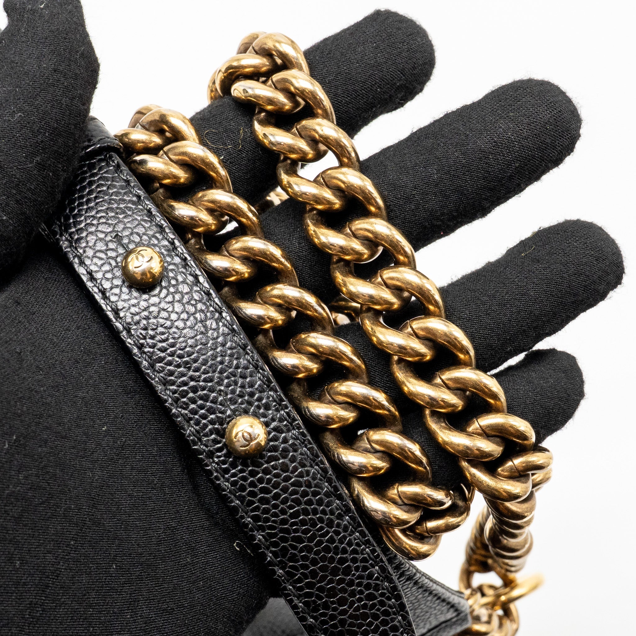 CHANEL SMALL BOY BAG GRAINED CALFSKIN BLACK GHW
