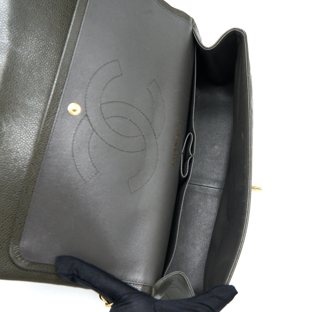 CHANEL CLASSIC JUMBO DOUBLE FLAP BAG CAVIAR OLIVE GREEN GHW