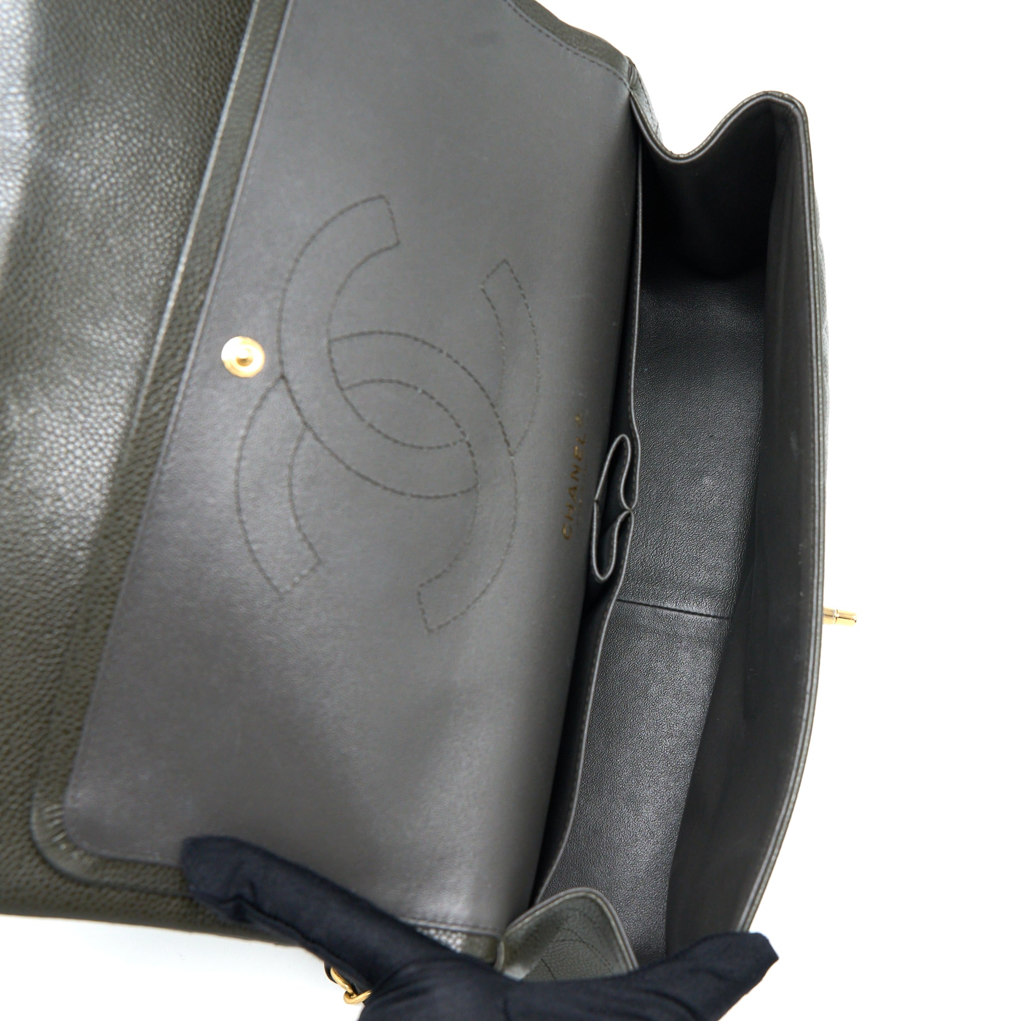 CHANEL CLASSIC JUMBO DOUBLE FLAP BAG CAVIAR OLIVE GREEN GHW