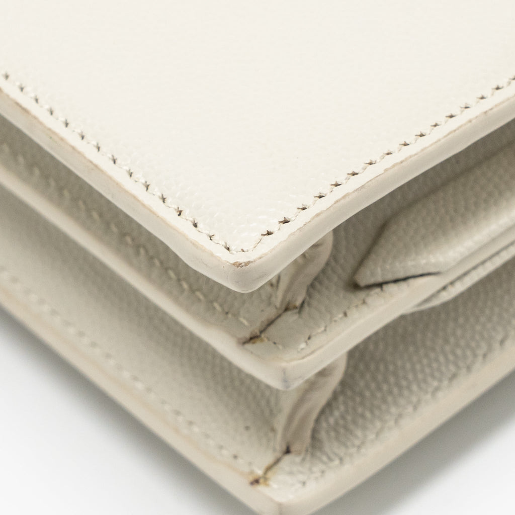 SAINT LAURENT/YSL CASSANDRA CHAIN WALLET GRAINED CALFSKIN CREAMY WHITE GHW