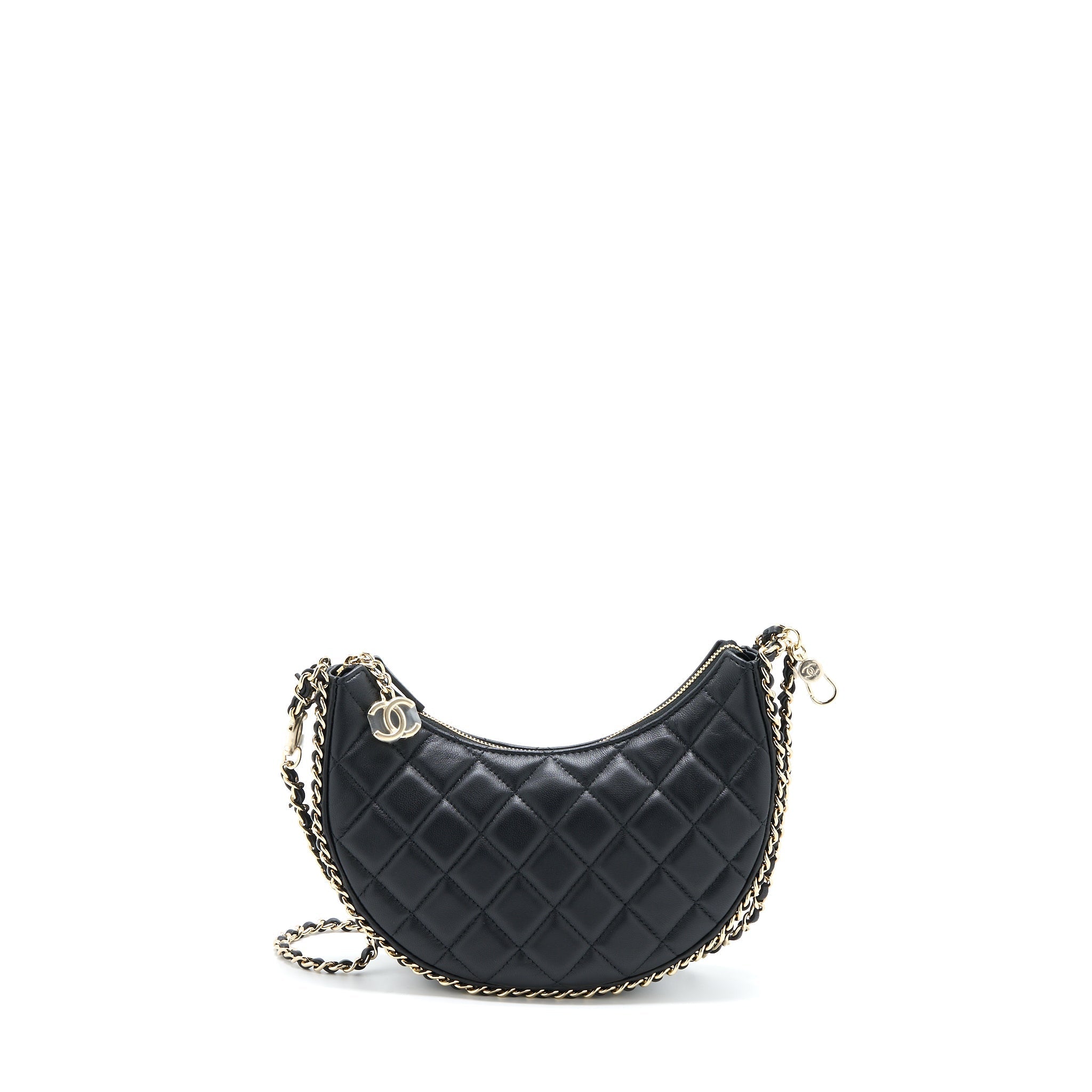 CHANEL SMALL MOON HOBO BAG LAMBSKIN BLACK LGHW (MICROCHIP)