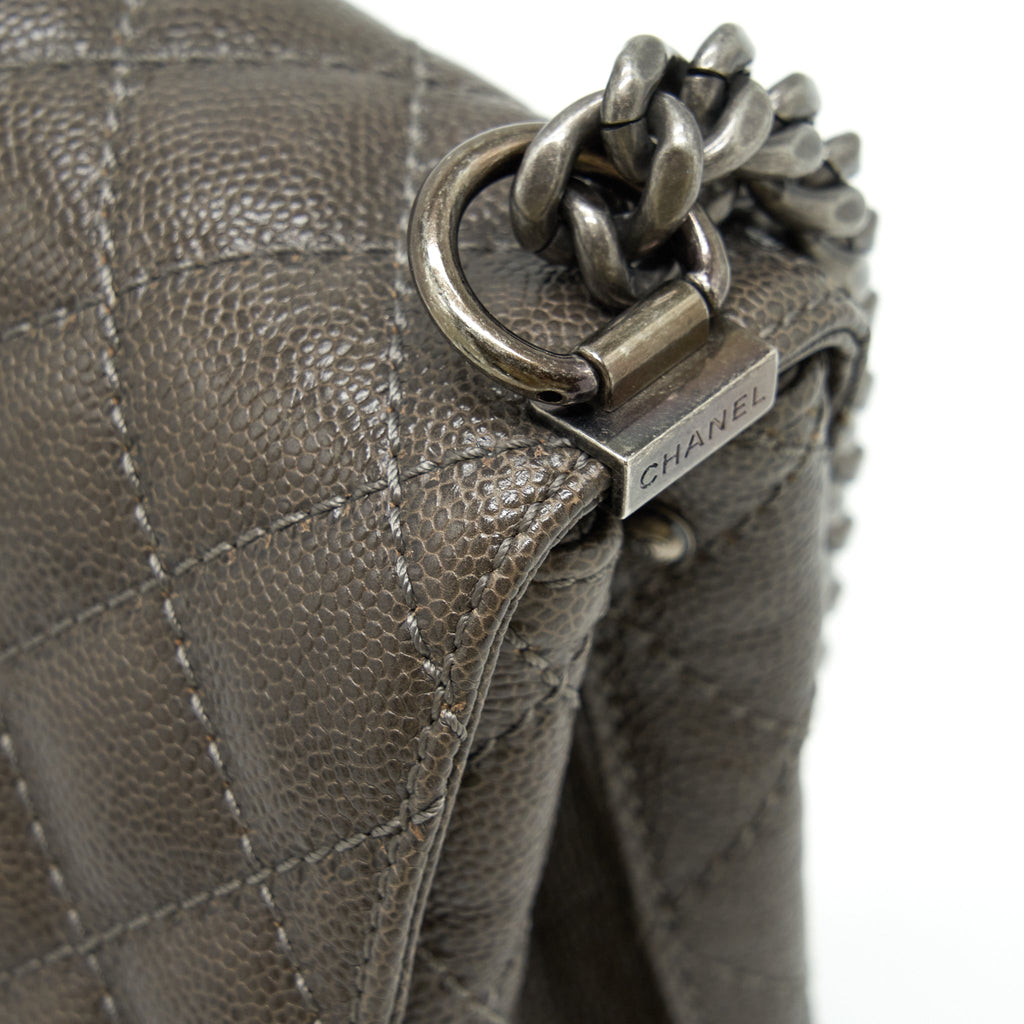 CHANEL FLAP BAG CAVIAR DARK GREY RUTHENIUM SLIVER HARDWARE