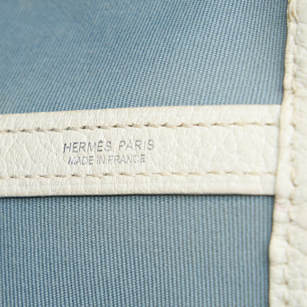 HERMES GARDEN PARTY 36 LEATHER/CANVAS LIGHT BLUE/BLANC SHW