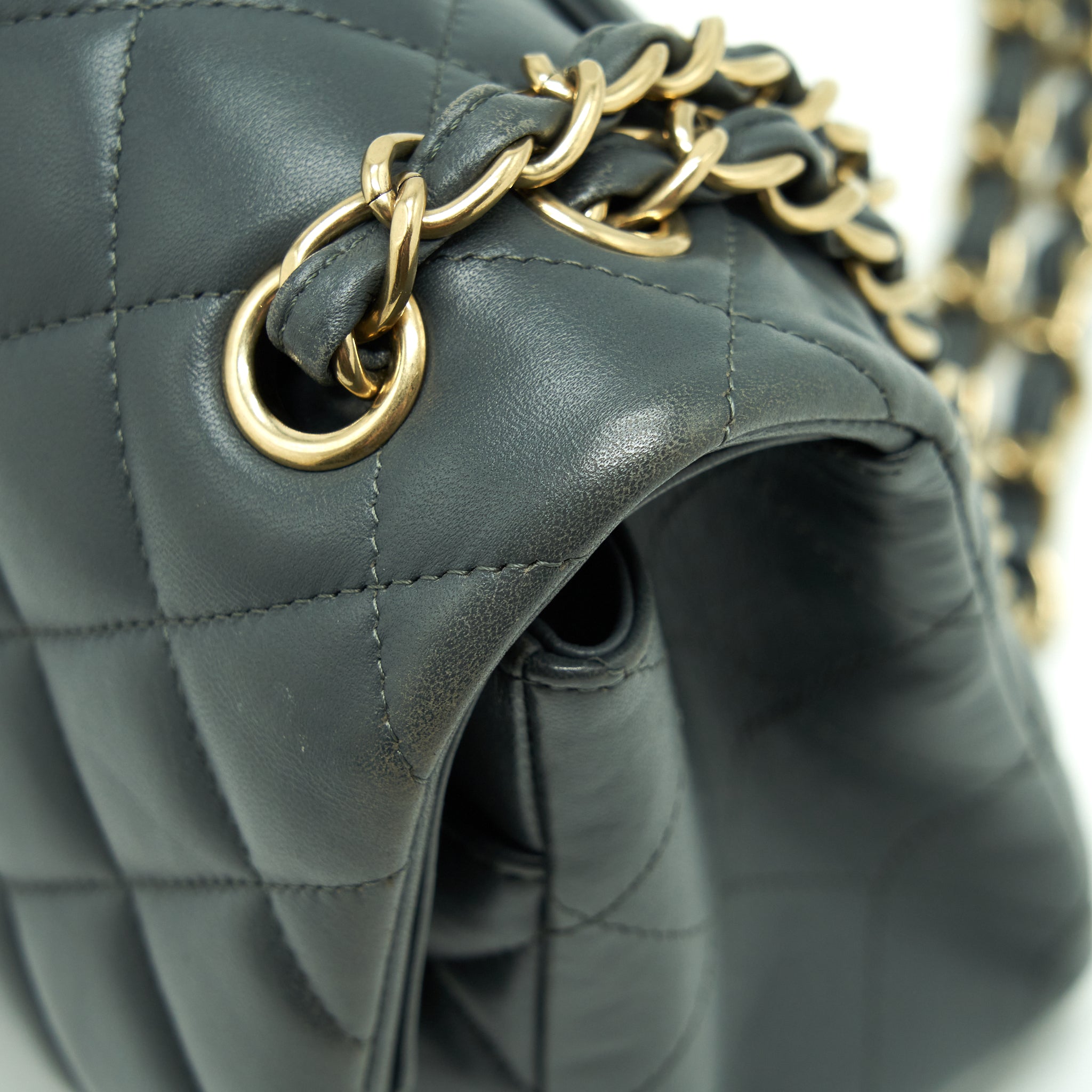 CHANEL JUMBO CLASSIC DOUBLE FLAP BAG LAMBSKIN GREY SHW