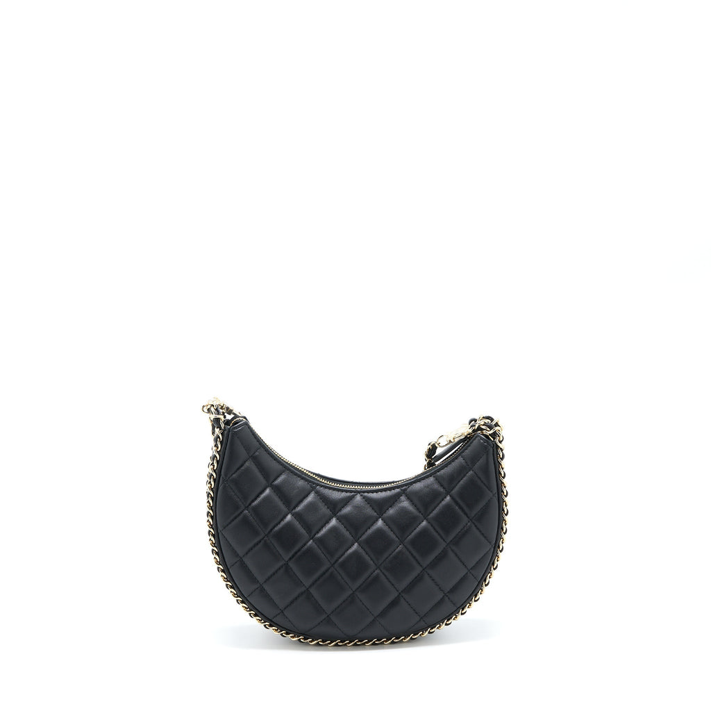 CHANEL SMALL MOON HOBO BAG LAMBSKIN BLACK LGHW (MICROCHIP)
