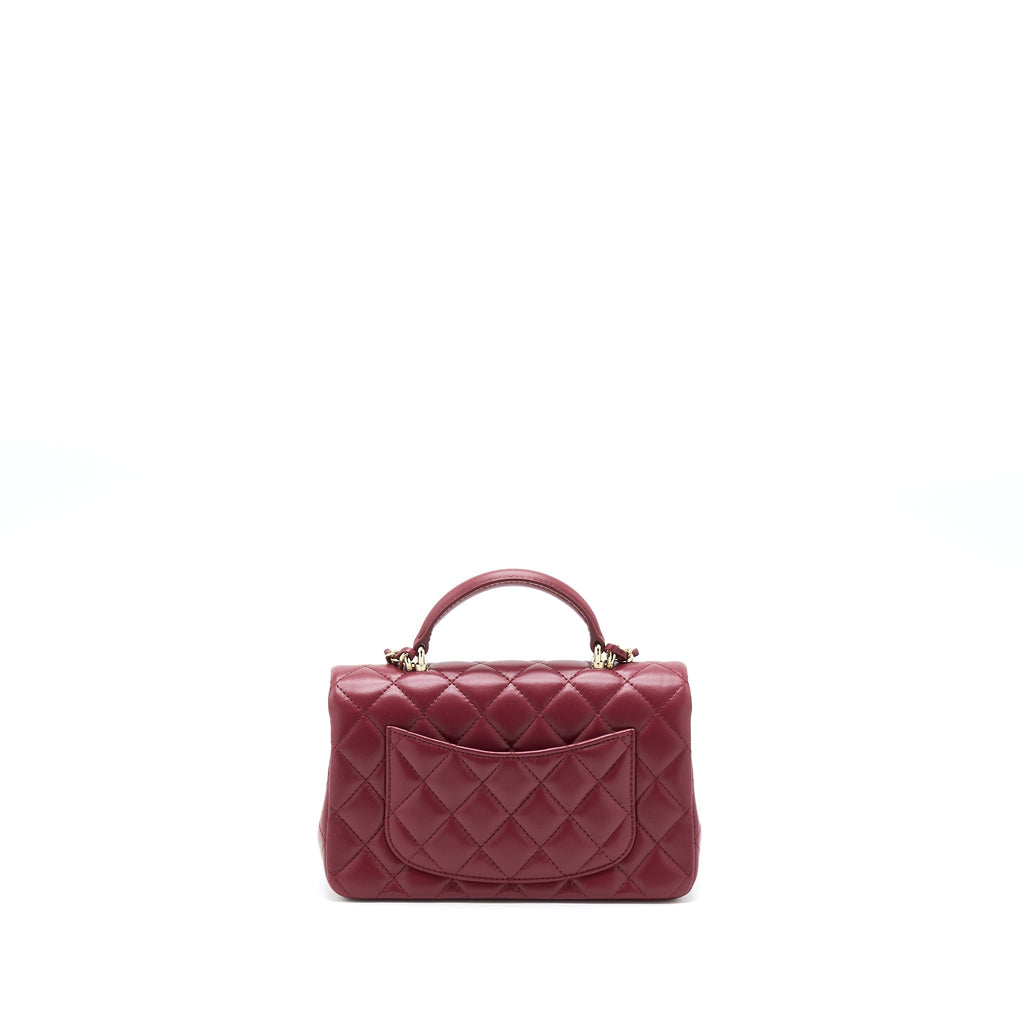 CHANEL 22A TOP HANDLE MINI RECTANGULAR FLAP BAG LAMBSKIN BURGUNDY LGHW