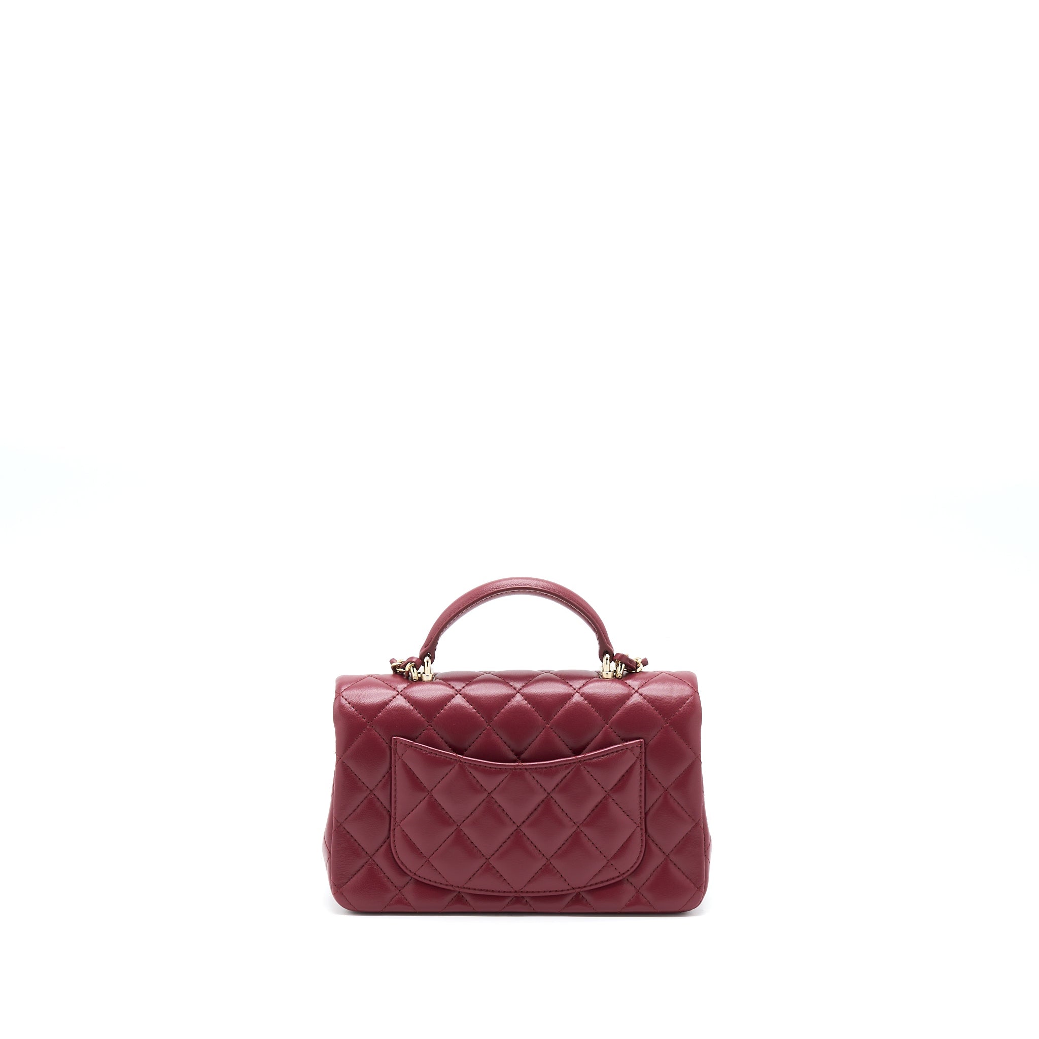 CHANEL 22A TOP HANDLE MINI RECTANGULAR FLAP BAG LAMBSKIN BURGUNDY LGHW