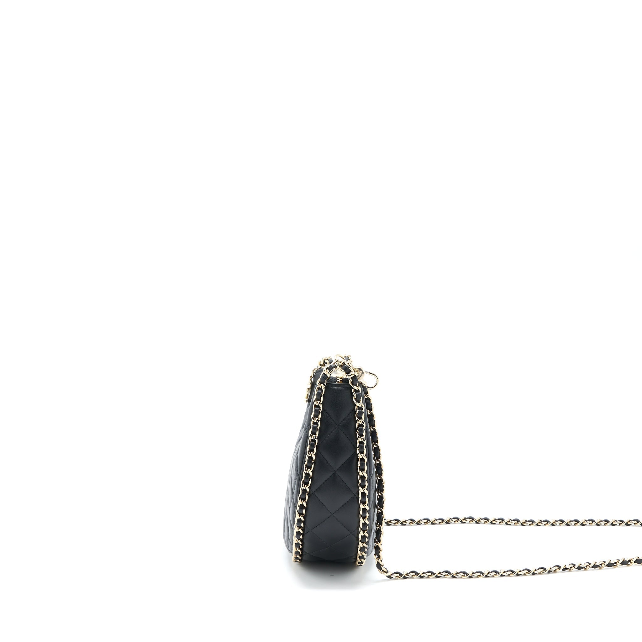 CHANEL SMALL MOON HOBO BAG LAMBSKIN BLACK LGHW (MICROCHIP)