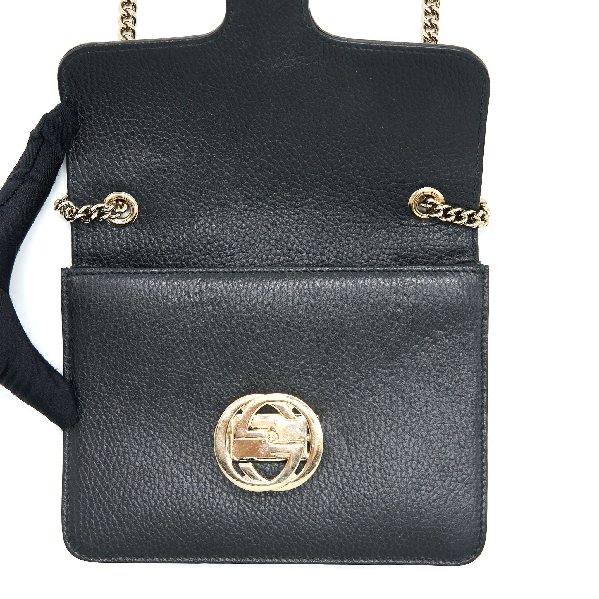 GUCCI INTERLOCKING SMALL SHOULDER BAG BLACK LGHW
