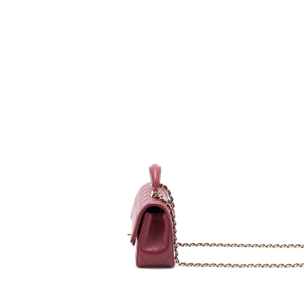 CHANEL 22A TOP HANDLE MINI RECTANGULAR FLAP BAG LAMBSKIN BURGUNDY LGHW