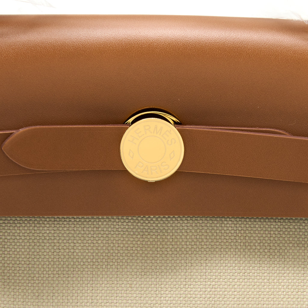 HERMES HERBAG ZIP 31 BAG LEATHER/CANVAS BENTON/FAUVE GHW