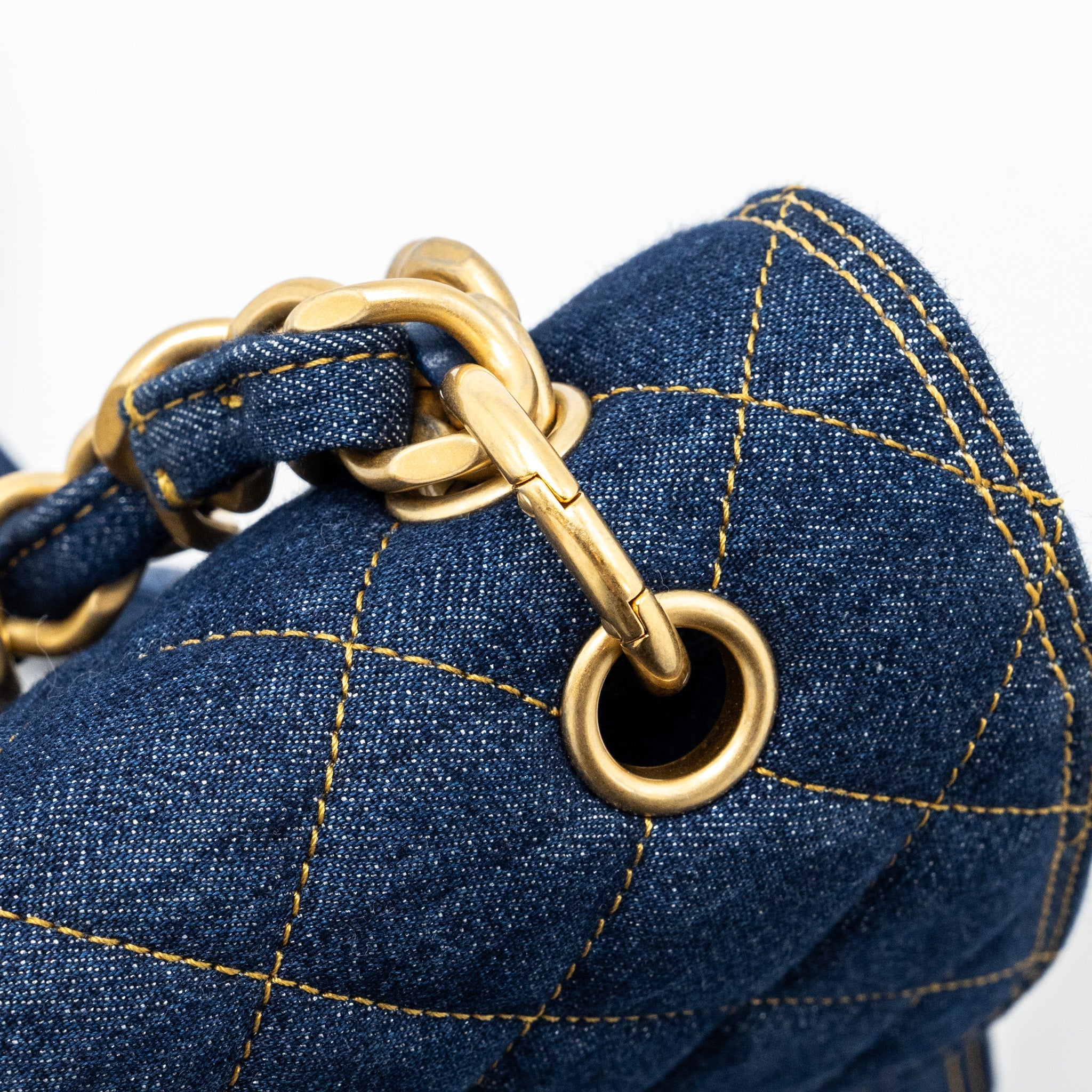 CHANEL 23S FLAP BACKPACK DENIM BLUE WITH GHW (MICROCHIP)