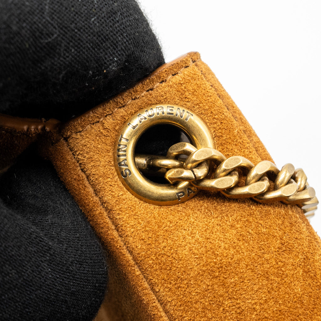 SAINT LAURENT KATE TASSEL CROSSBODY BAG SUEDE BROWN GHW